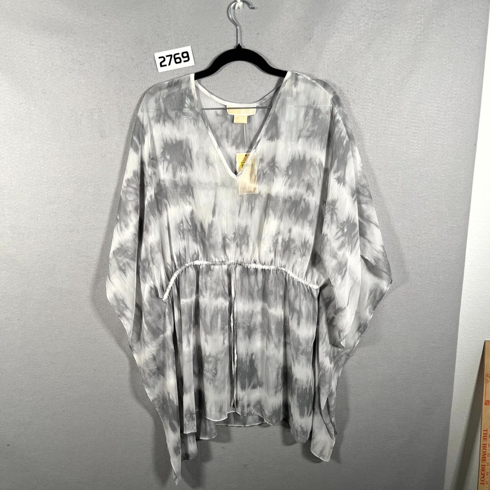 Michael Kors Swim Beach Cover Up Top Womens‎ 1X Gray Tie Dye Drawstring Waist